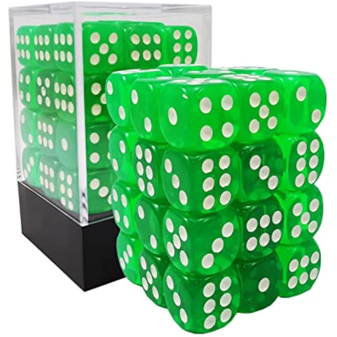 Bescon 12mm D6 Dice Set - 36 Translucent Green Six Sided Dice with Box