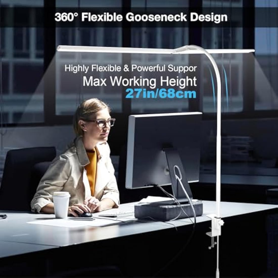 LED Desk Lamp – 80cm Double-Head Clamp Light with Gooseneck