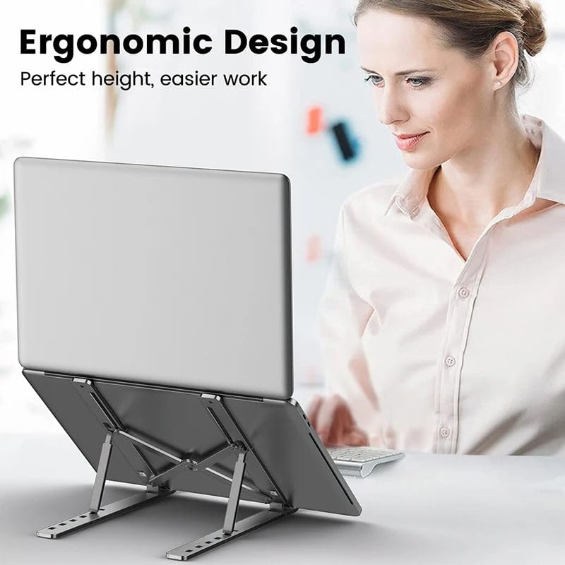 Loxford London Laptop Stand for Desk, Adjustable Laptop Riser Metal Foldable Lap Desk Portable Computer Holder - image 2