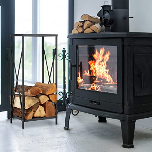 Relaxdays Indoor Firewood Storage Stand – Black Powder-Coated Metal Log Rack
