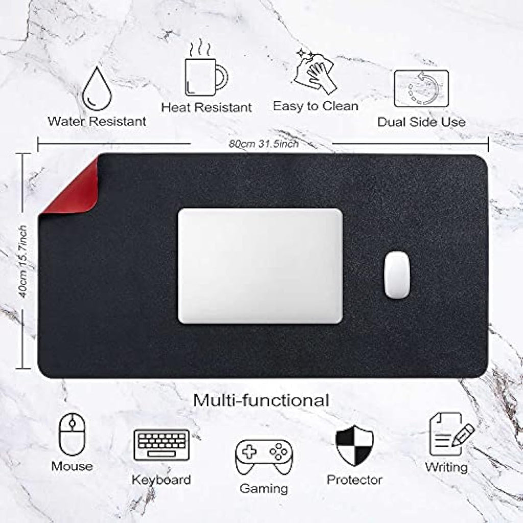 DOBAOJIA Large PU Leather Desk Pad | Waterproof Dual-Side Mouse Mat (Black/Red)