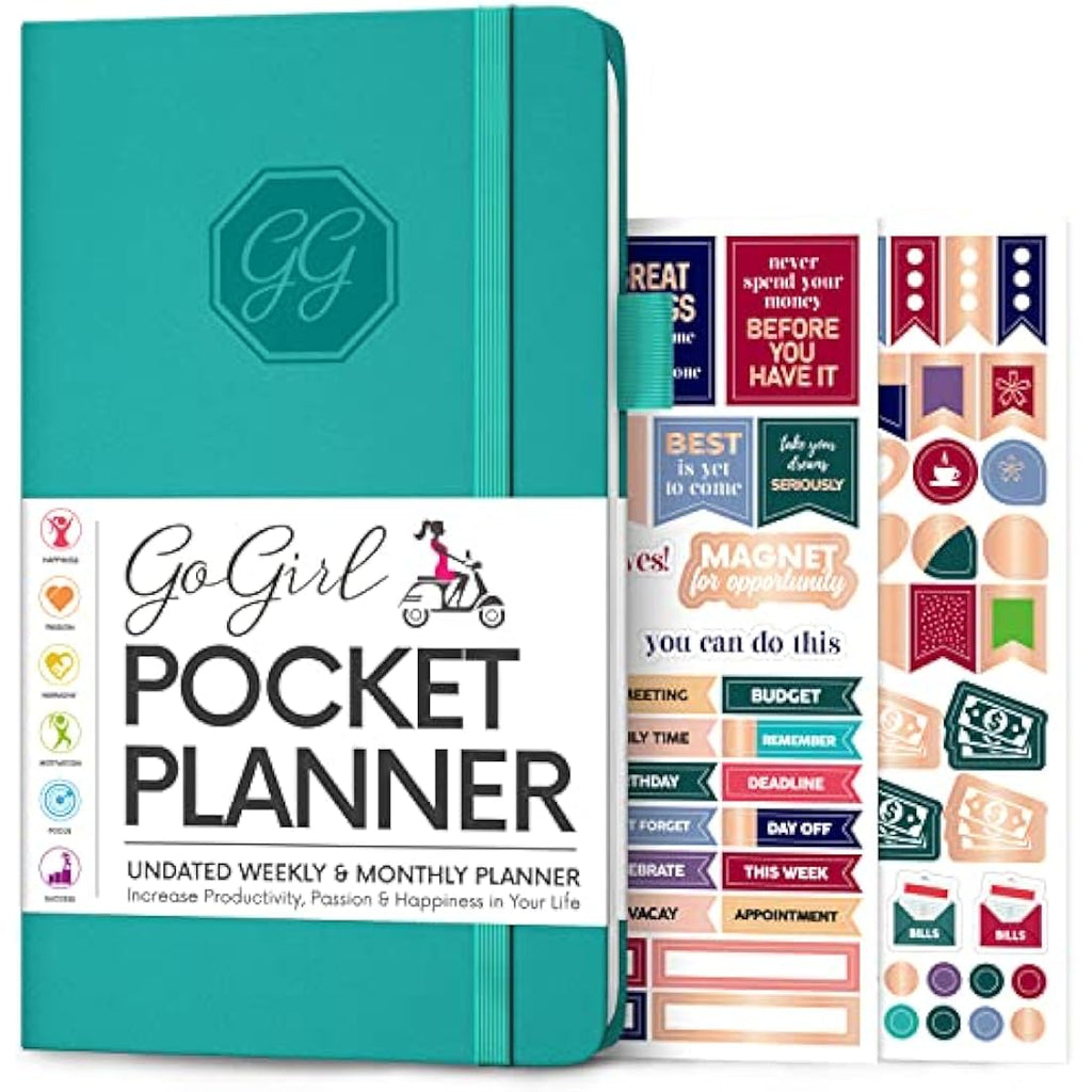 GoGirl Undated Pocket Weekly Planner – Eco-Leather Goal Organizer