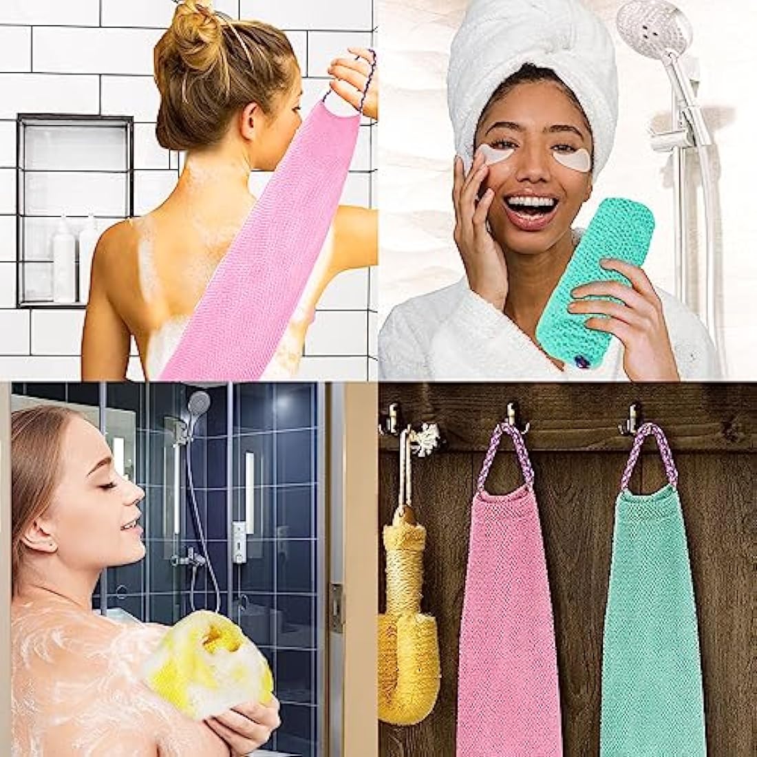 TENQUAN African Exfoliating Net Bath Sponge - 3 Pack Nylon Body Scrubber