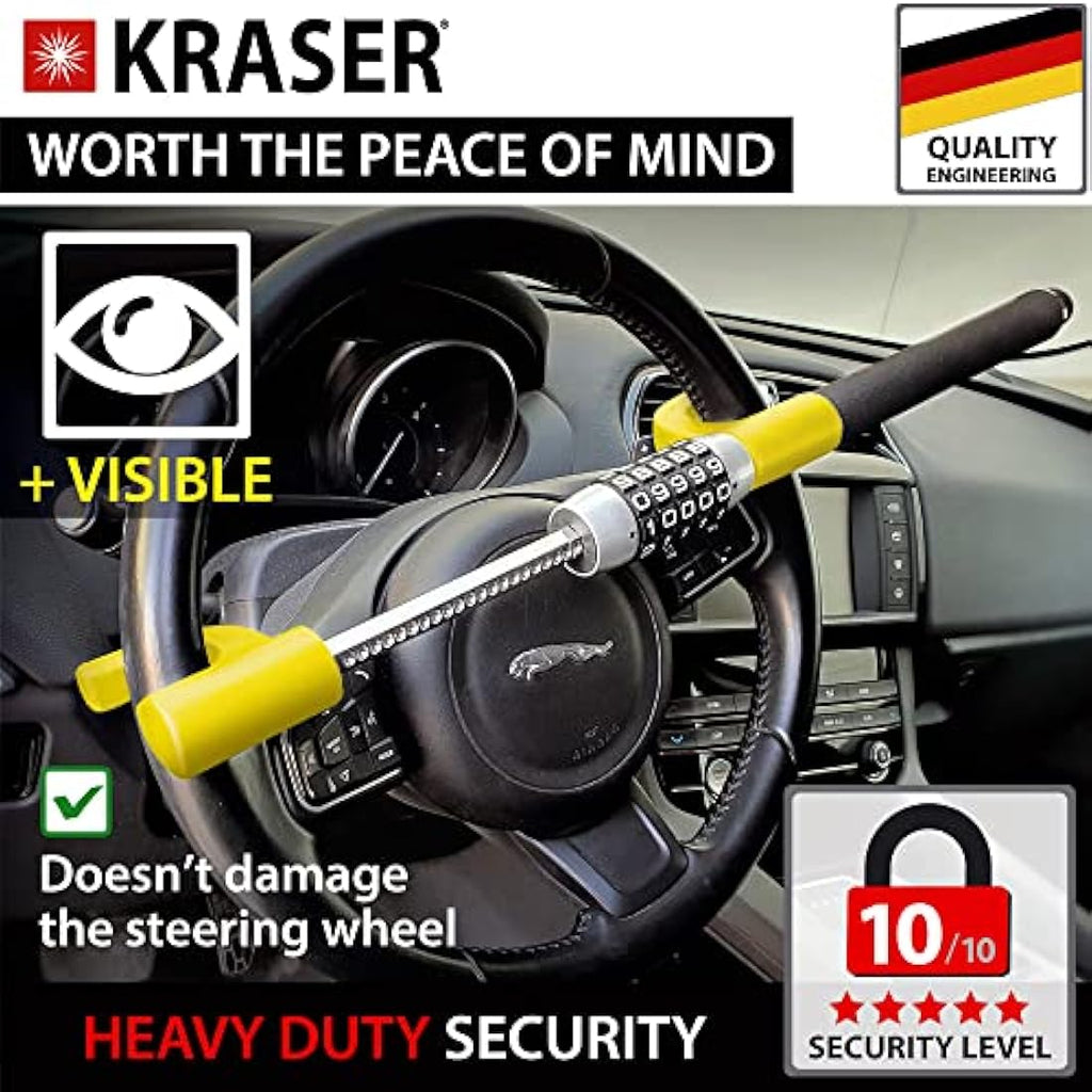 KRASER KR940B Steering Wheel Lock – 5-Digit Combination Steel Anti-Theft