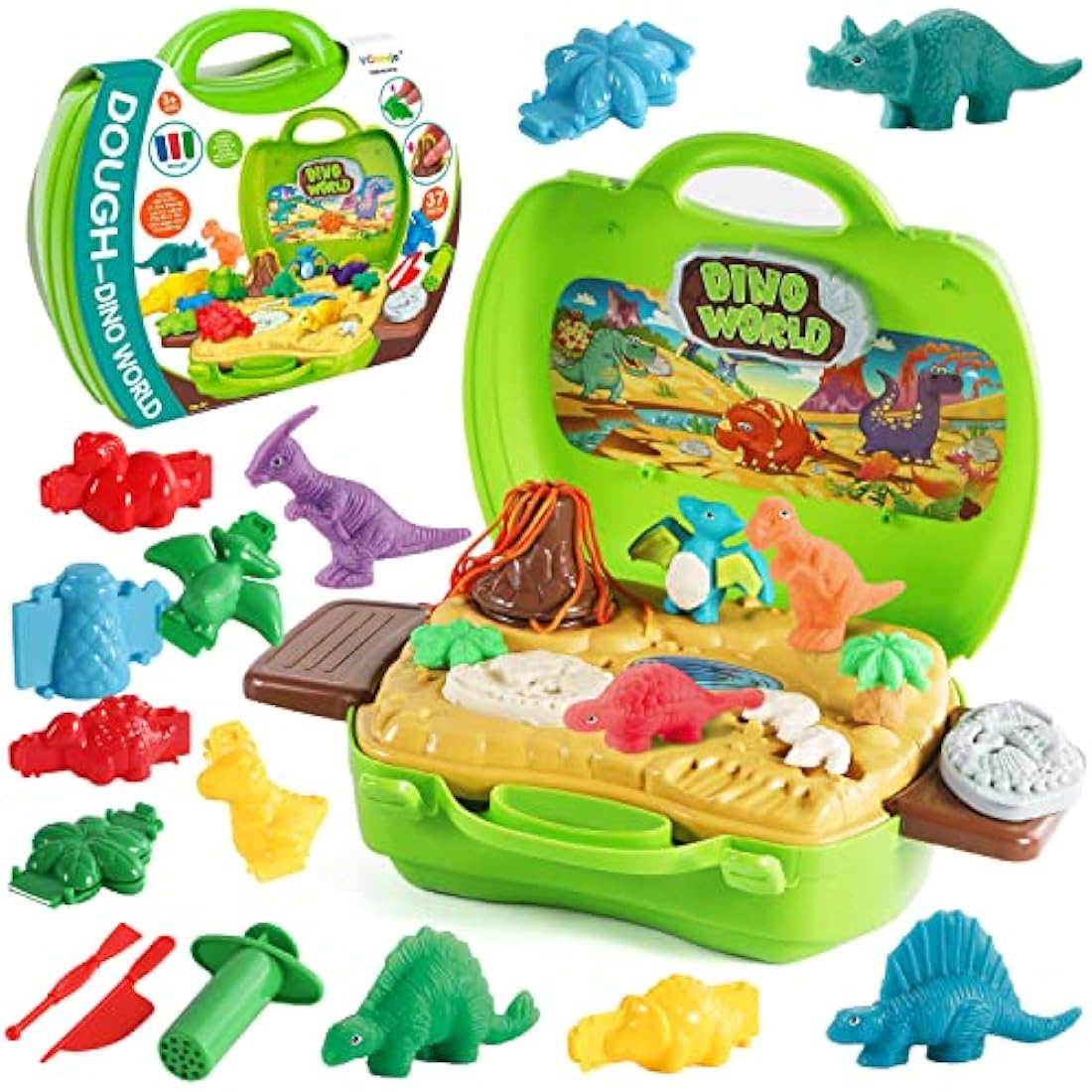 VConejo 2-in-1 Dinosaur Color Dough Toy Set - 37 Piece Dino Tools Kit