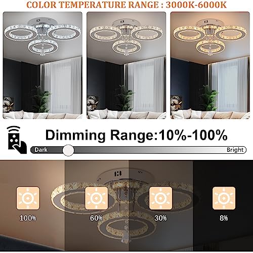 VETRULUS Modern LED Crystal Chandelier – Dimmable Flush Mount Ceiling Light