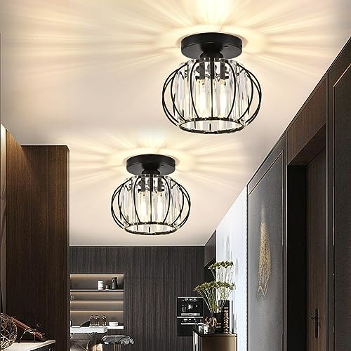 ZYDTRIP Modern Crystal Ceiling Light – 2 Pack Black Semi Flush Mount