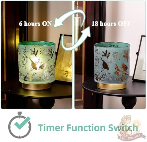 MJ PREMIER Cordless Battery Table Lamp | Teal Marble Glass with Timer