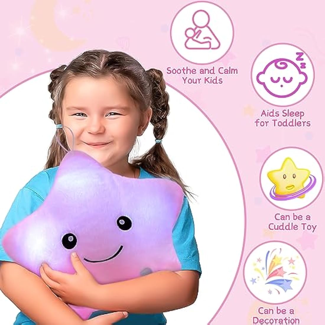 NYOBABE Light Up Star Sensory Plush - Autism Sleep Aid Toy for Kids, Pink