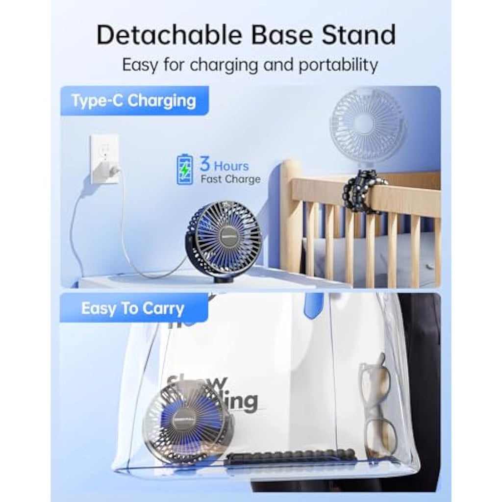 SWEETFULL Portable Stroller Fan | 4000mAh LED Display Rechargeable Fan