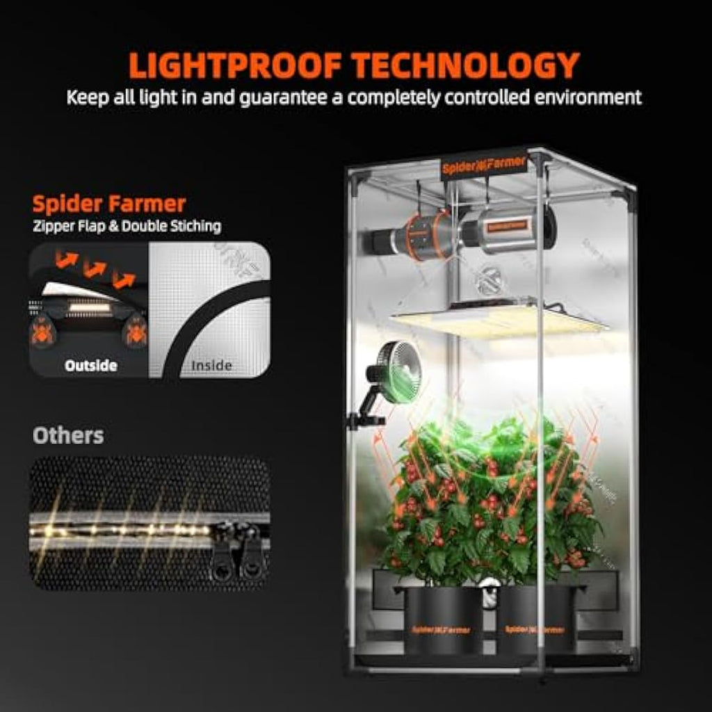 Spider Farmer 2x2x4 Grow Tent | 1680D Mylar Hydroponic Indoor Tent