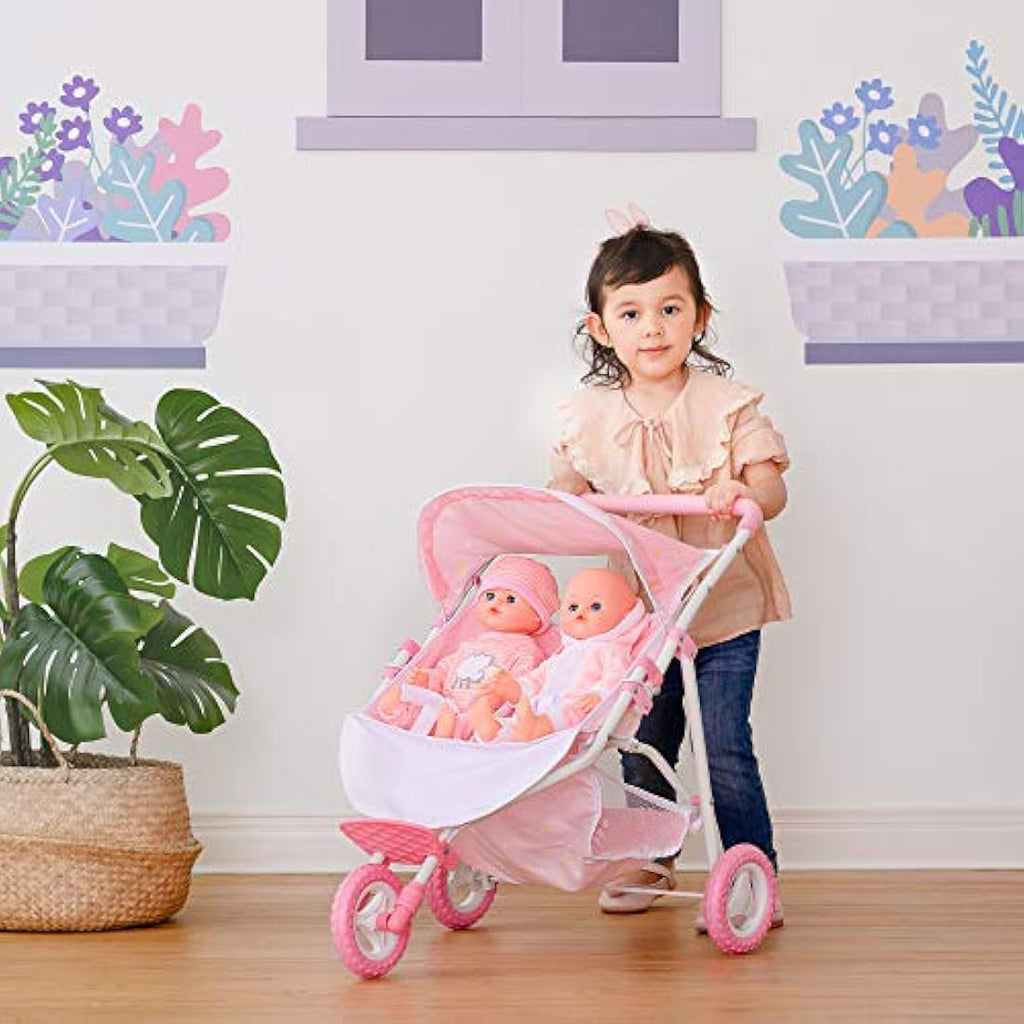 Olivia's Little World Twin Baby Doll Stroller – Pink Stars Pram