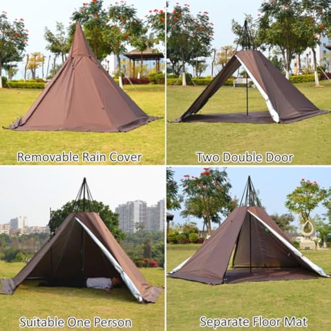 Jolof Store Waterproof Pyramid Teepee Tent with Stove Hole – 300D Oxford