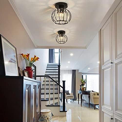 Crystal Chandelier Flush Mount Ceiling Light, Black – 2 Pack