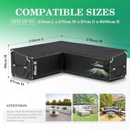 UIRWAY L-Shape Garden Furniture Cover | Waterproof 420D Oxford Sofa Cover