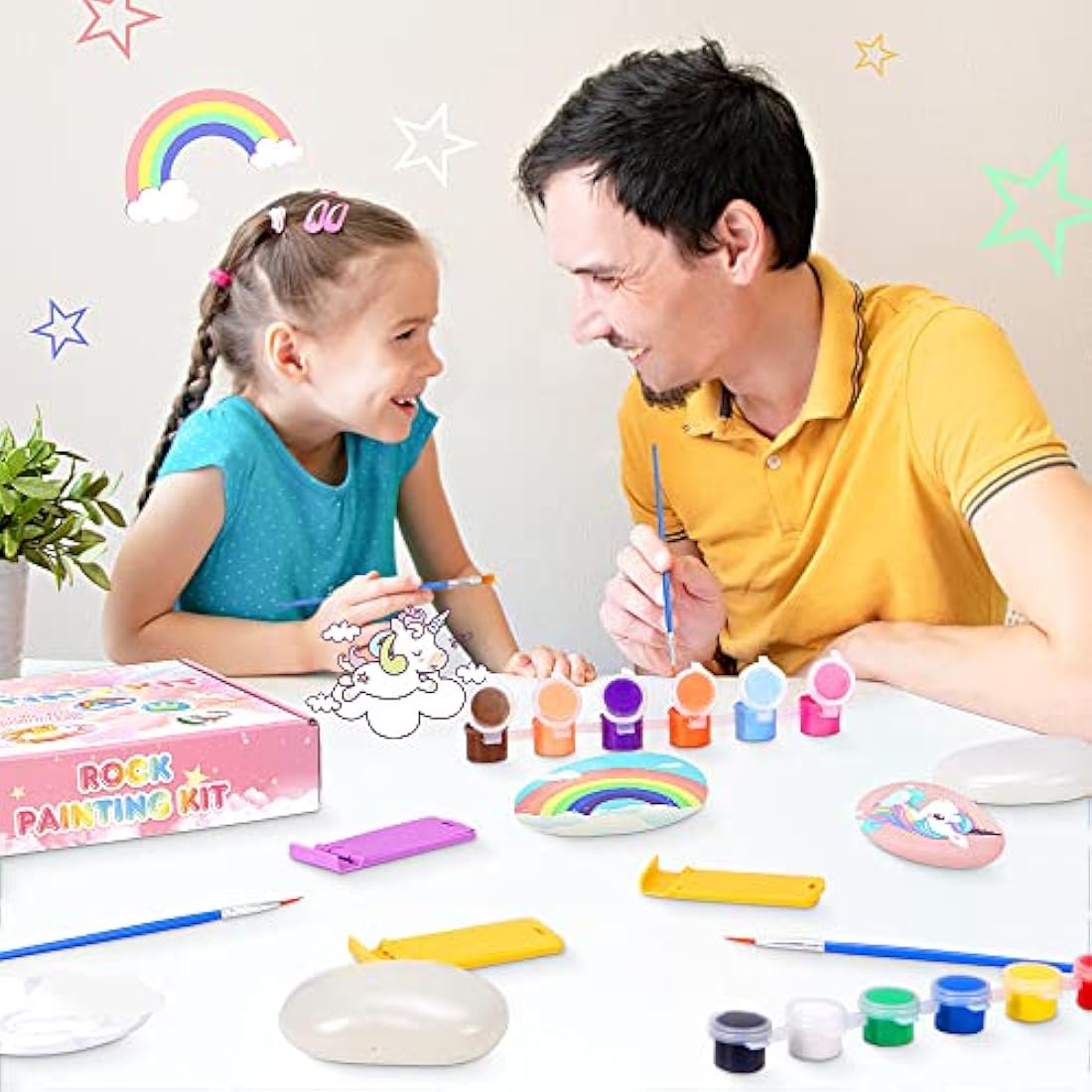 Lekebaby Unicorn Rock Painting Kit - Glow in the Dark Arts and Crafts