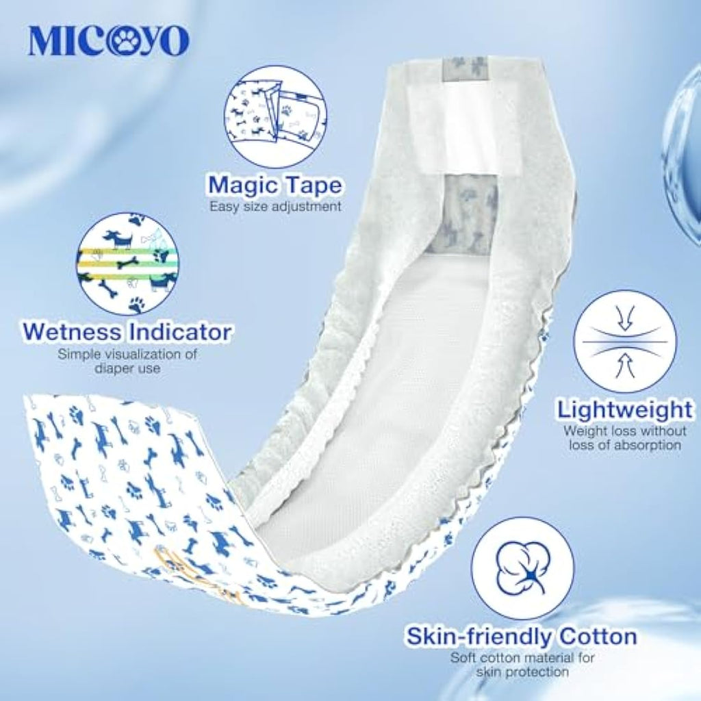MICOOYO Male Dog Diapers | Super Absorbent Disposable Belly Bands - 50 Pack