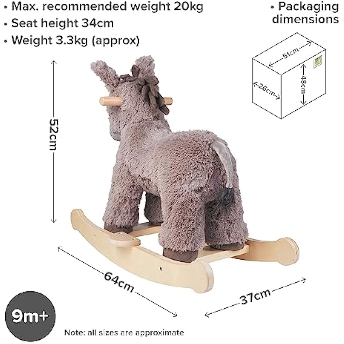 Little Bird Told Me Norbert Donkey Rocking Toy – Plush Wooden Rocker