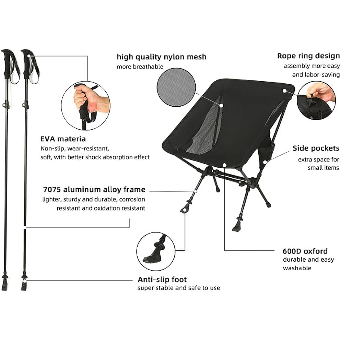 Rock Cloud 2-in-1 Ultralight Camping Chair & Aluminum Trekking Poles
