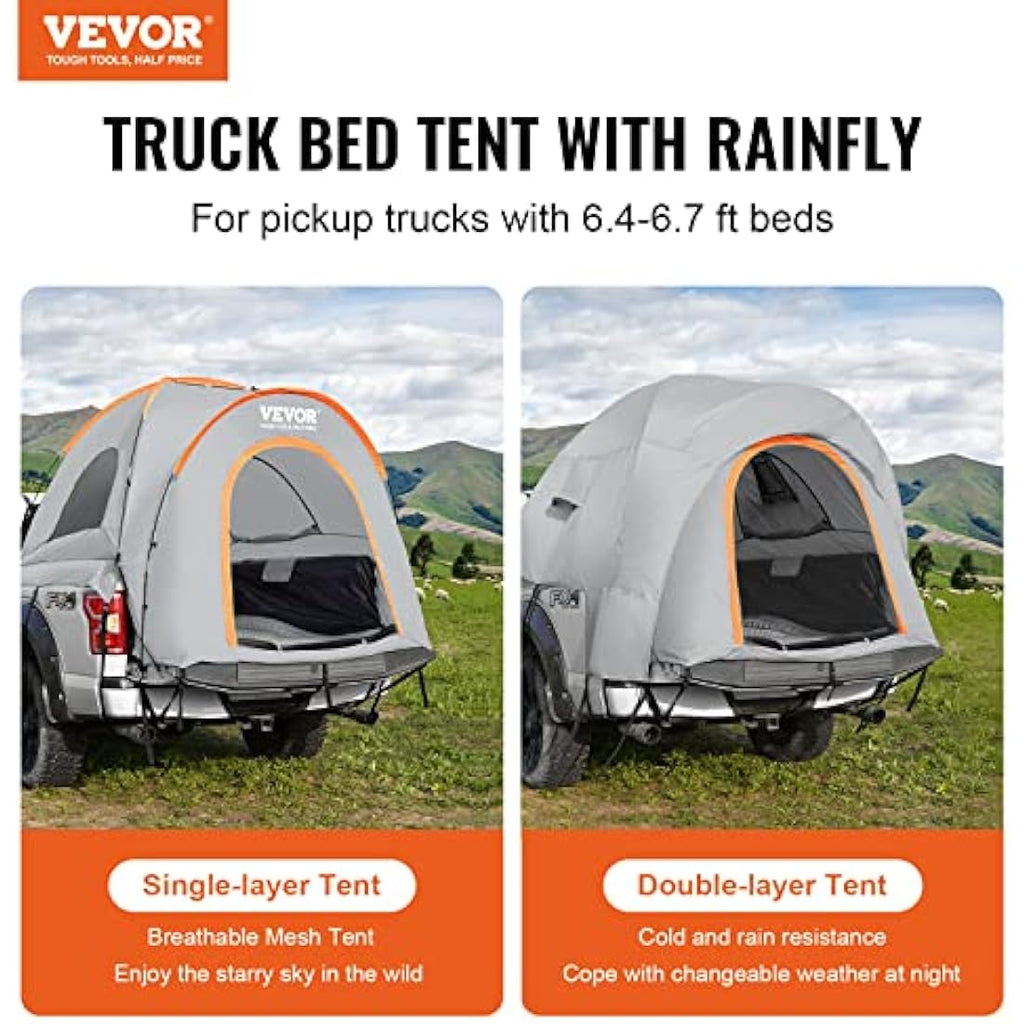 VEVOR Truck Bed Tent | Waterproof 6.4-6.7ft Pickup Tent with Rainfly