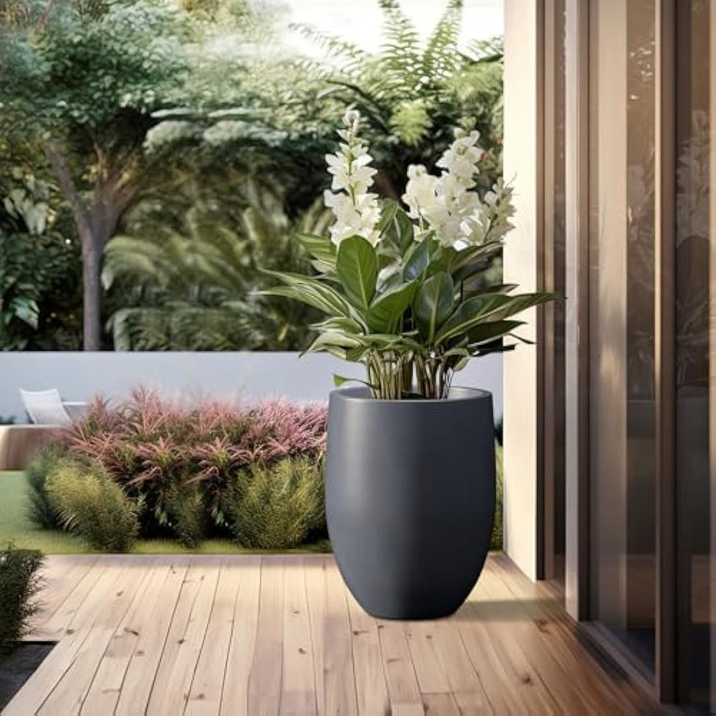 Kante Large Concrete Outdoor Planter – Modern Round Taper Pot, 21.7" H