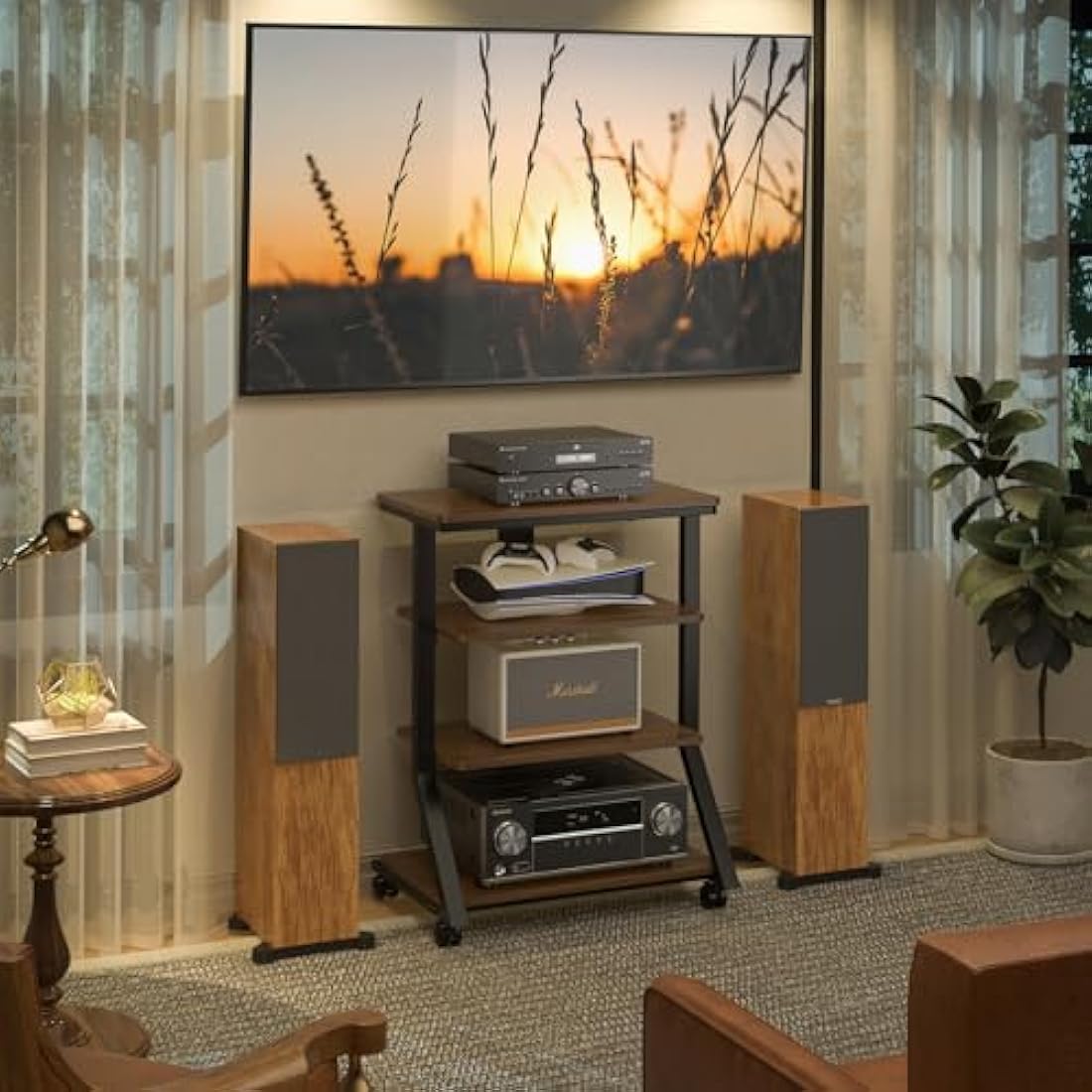 5Rcom 4-Tier HiFi Audio Rack | Rolling Wood Media Stand for Turntables