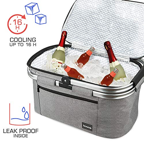 bomoe Insulated Picnic Basket – 32L Foldable Thermal Cooler Bag with Ice Packs