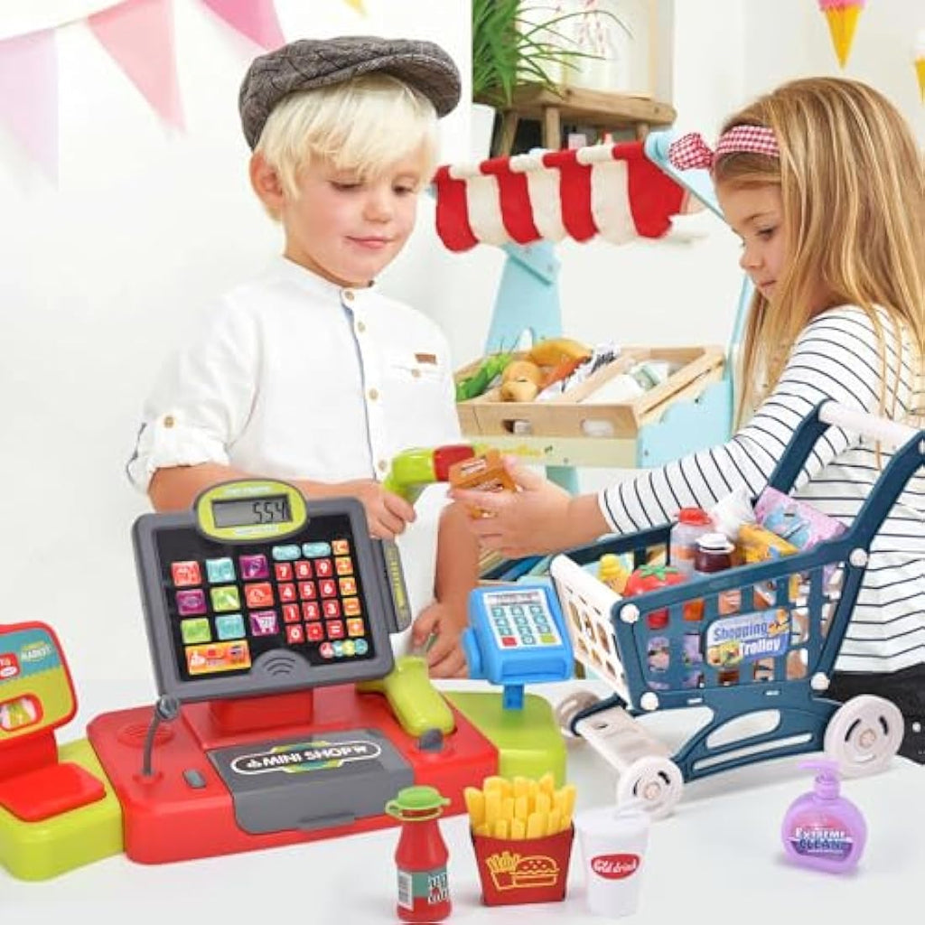 Kids Cash Register Toy Set with Shopping Trolley & Scanner