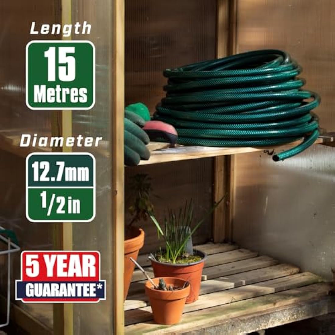 Faithfull 15M Reinforced PVC Garden Hose Pipe – 12.7mm Kink Resistant