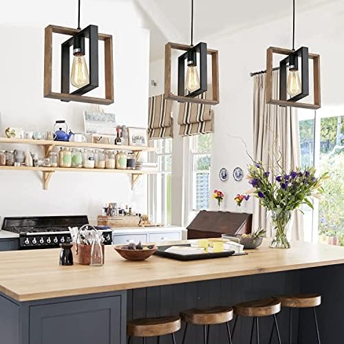 Industrial Farmhouse Pendant Light | Wood & Metal Kitchen Lamp