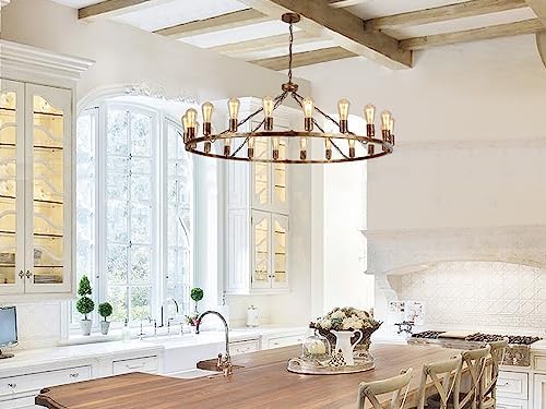 Eoodis 20-Light Wagon Wheel Chandelier – 120cm Large Bronze Rustic Pendant