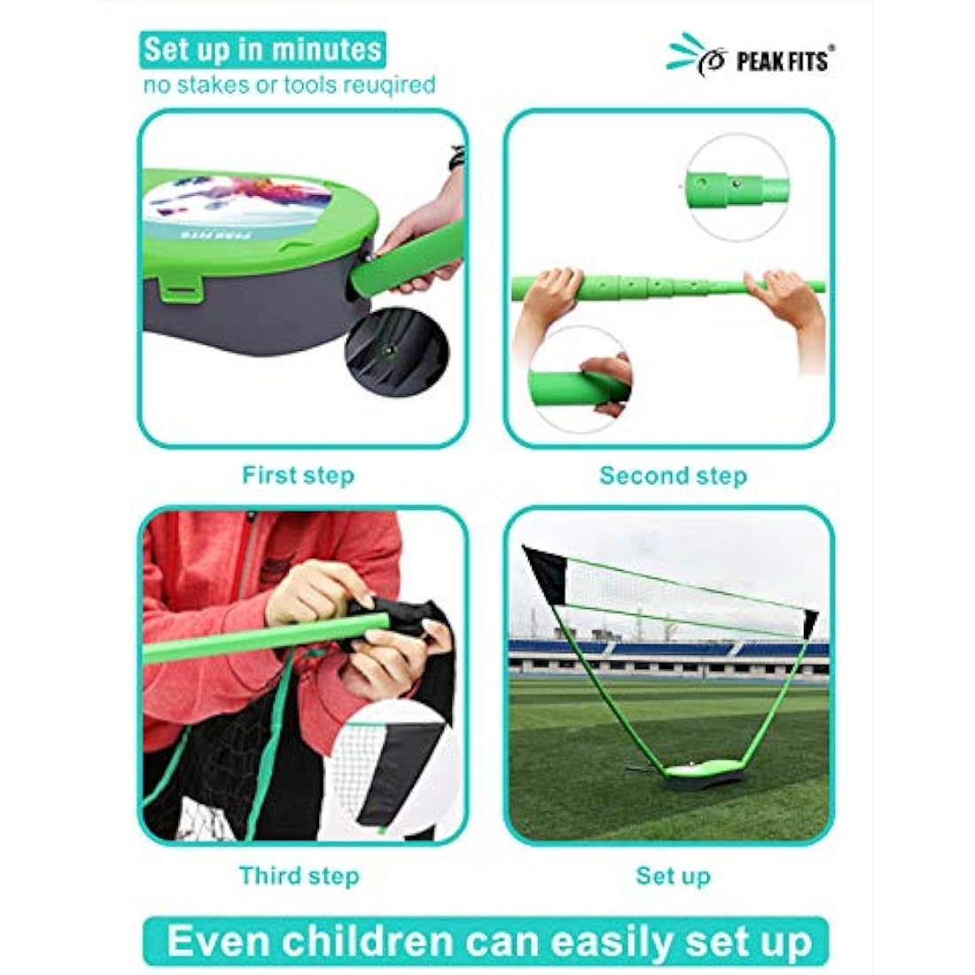 Portable Badminton Net Set with 4 Carbon Fiber Rackets