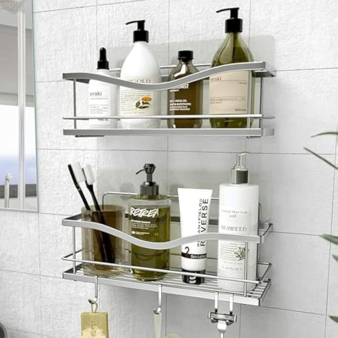 KINCMAX Shower Caddy 2-Pack – Matte Black Stainless Steel Wall Shelves