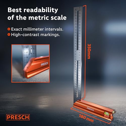 Presch 350mm Try Square – Precision Woodworking Square with Level