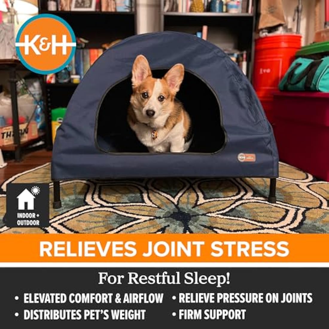 K&H Pet Products Elevated Dog Bed – Waterproof Cooling Mesh Cot, Blue