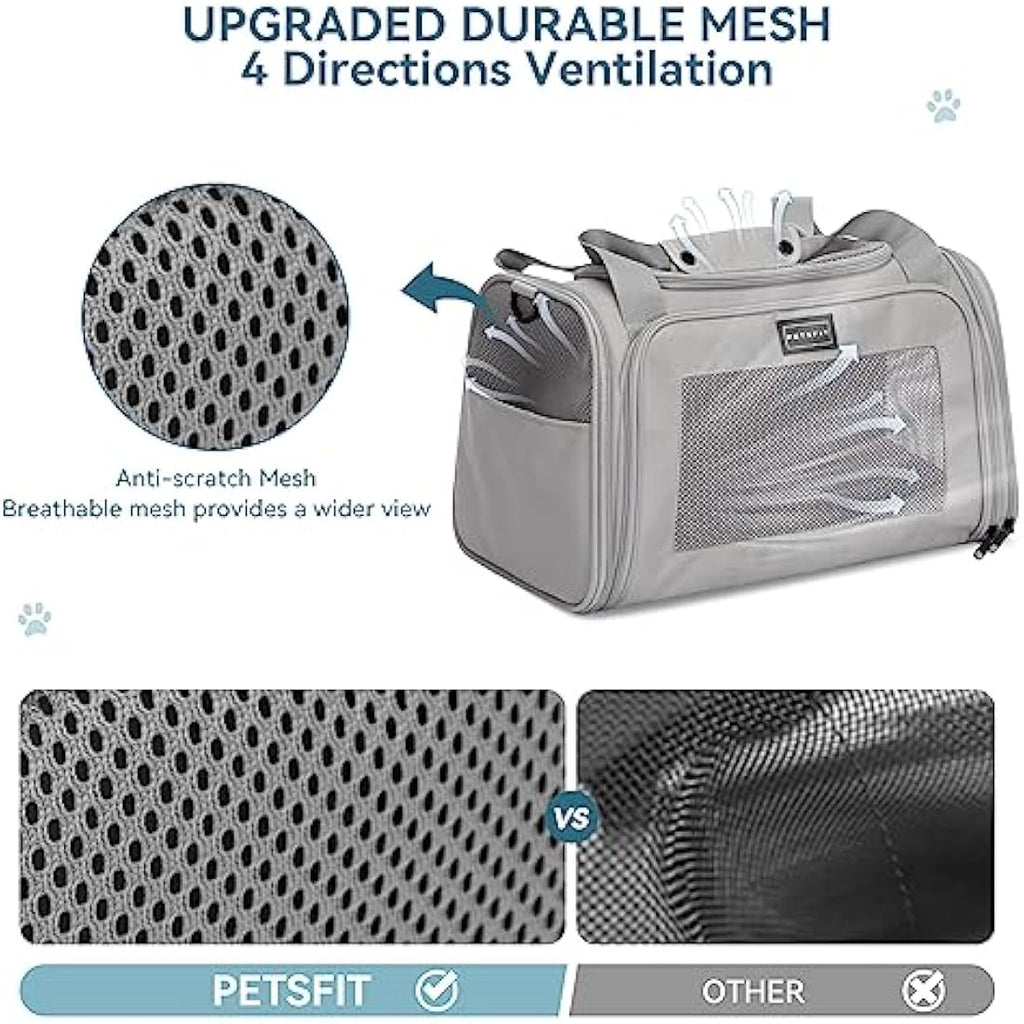 Petsfit Airline Approved Pet Carrier | Grey Cat Bag with Fleece Mat