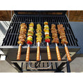 Flat Stainless Steel Kebab BBQ Skewers with Wood Handles | 6pc