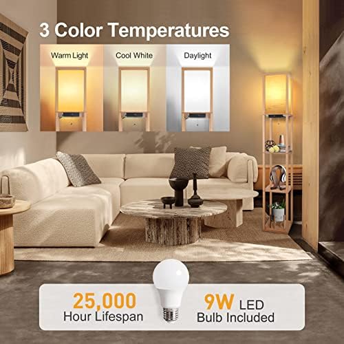 OUTON Shelf Floor Lamp | Wooden Standing Light with USB & Type-C Ports