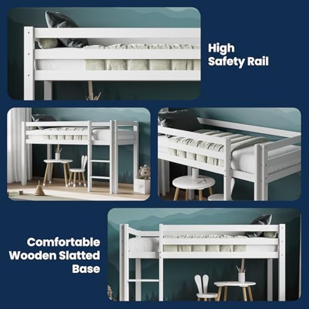 Flair Furnishings Kids Mid Sleeper Cabin Bed - White Pine Wood