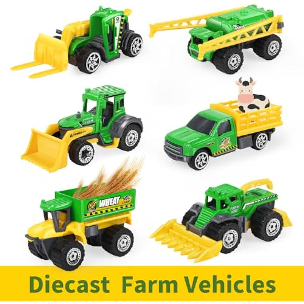 Oriate 6-Piece Diecast Farm Tractor Toy Set – Educational Mini Vehicles