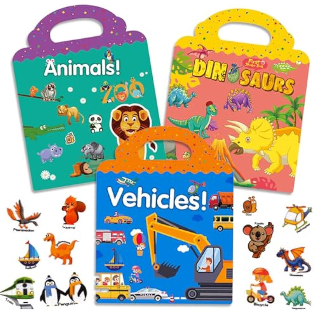 Jolof Store Reusable Sticker Books for Toddlers – 3 Set Animal & Dinosaur