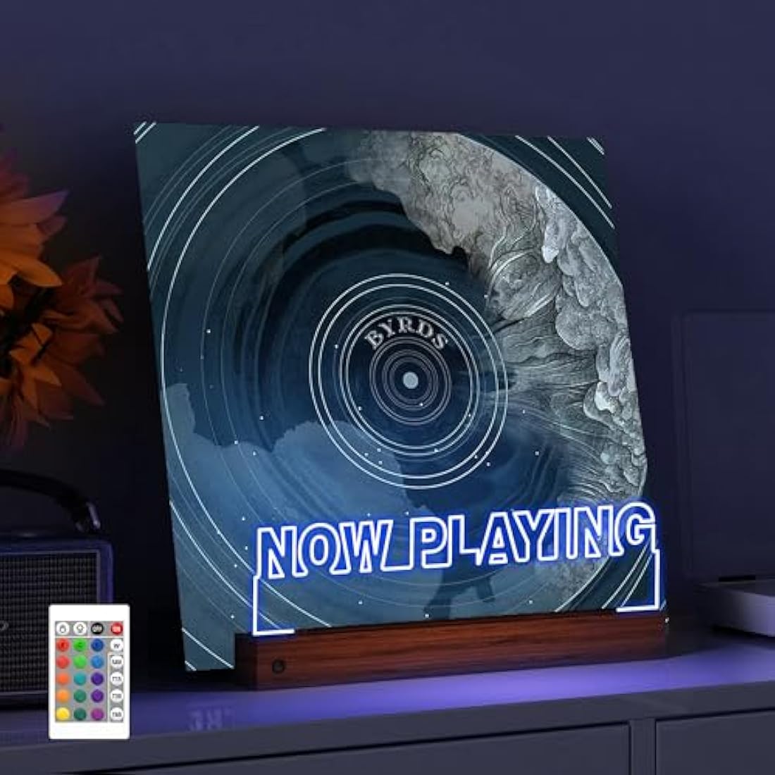 LED Now Playing Vinyl Record Stand – Wooden Album Holder