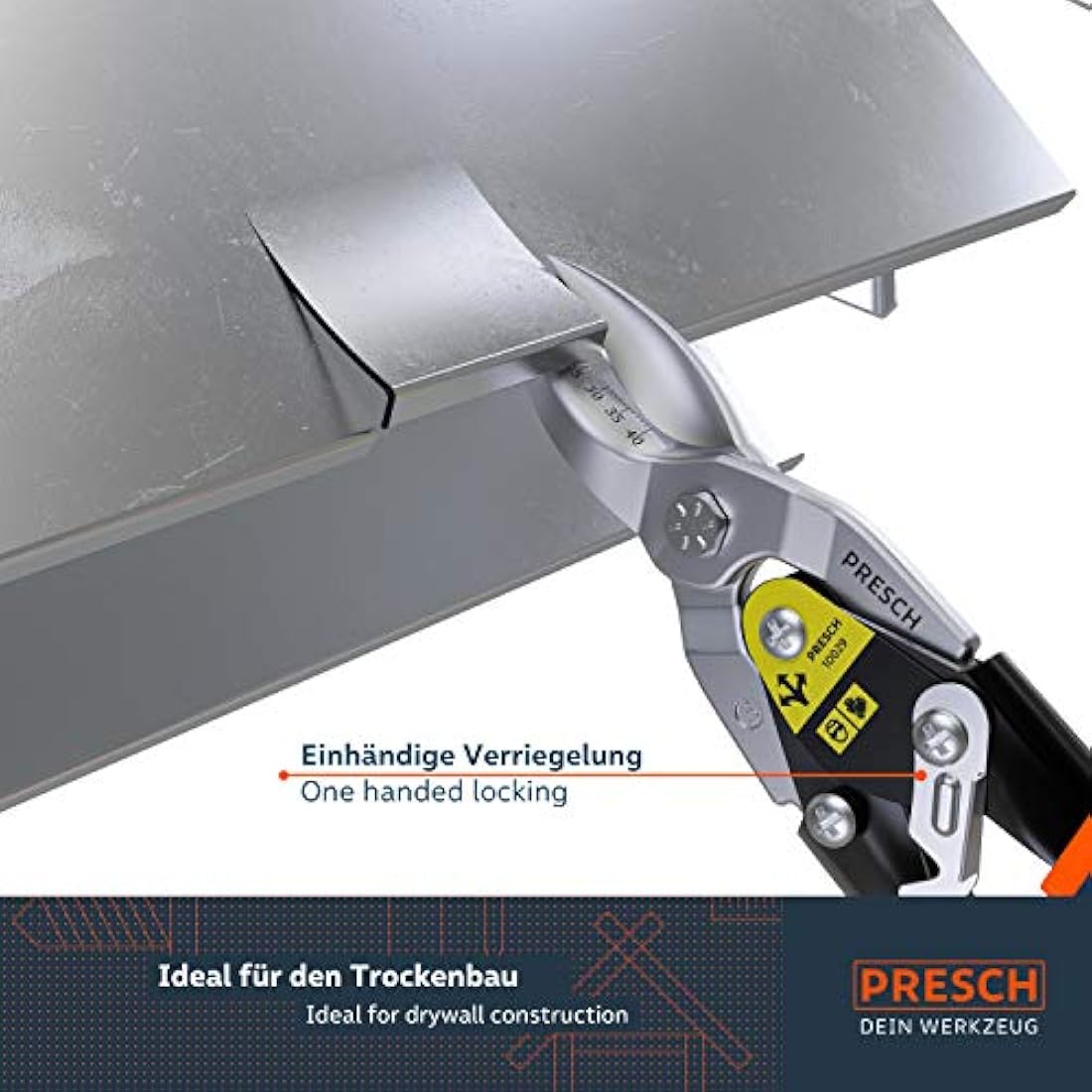 Presch Heavy Duty Tin Snips – Straight Cut Aviation Snips for Metal
