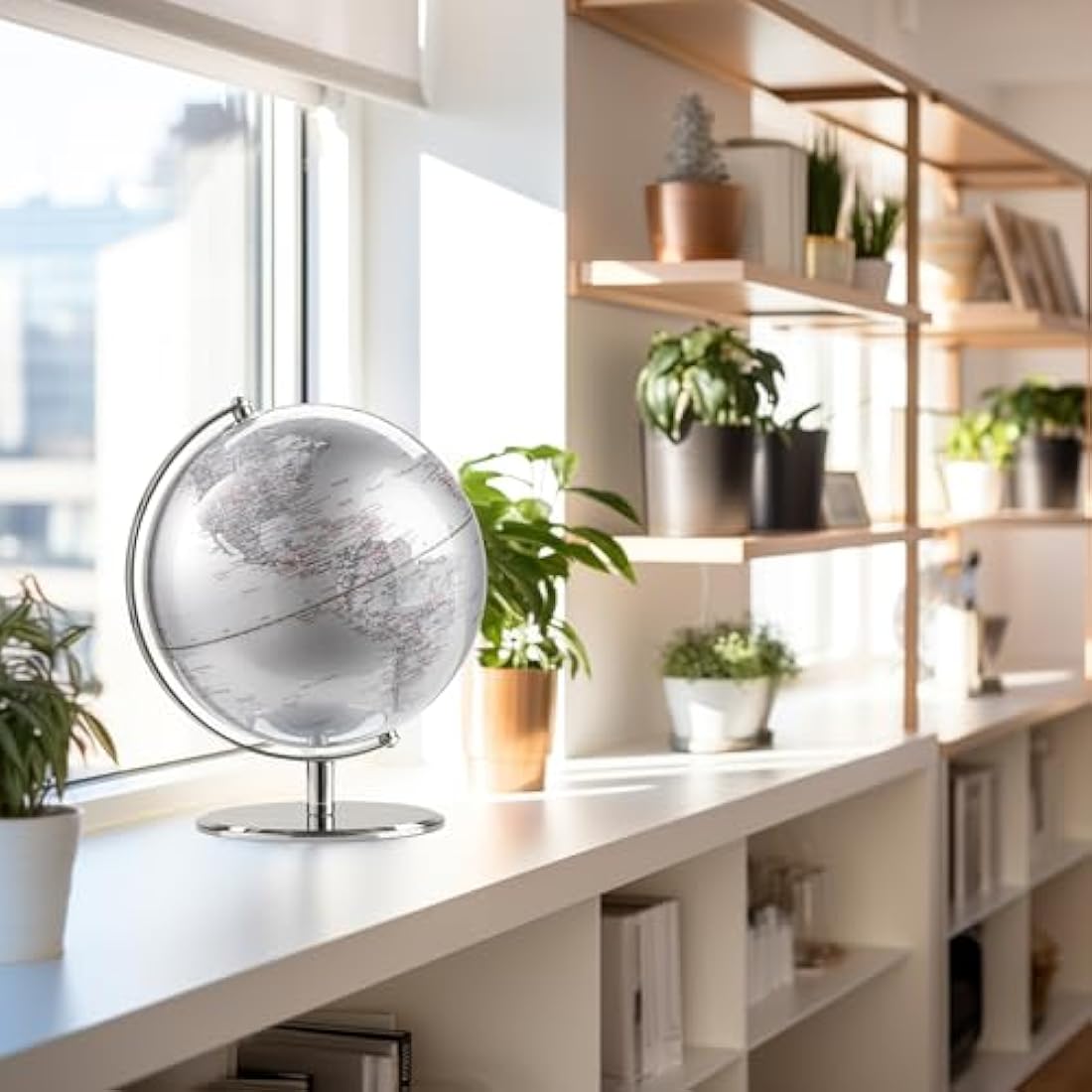 8" Silver Desk Globe with Metal Stand – Latitude World Globe