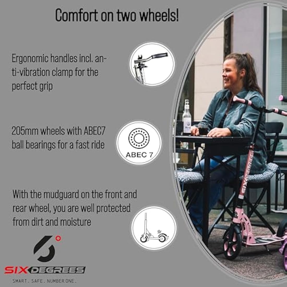 Six Degrees Junior Foldable Aluminum Scooter | Adjustable 180/145mm Wheels