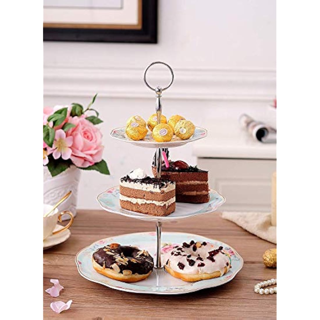 Jolof Store Vintage 3-Tier Bone China Porcelain Cake Stand - Light Blue