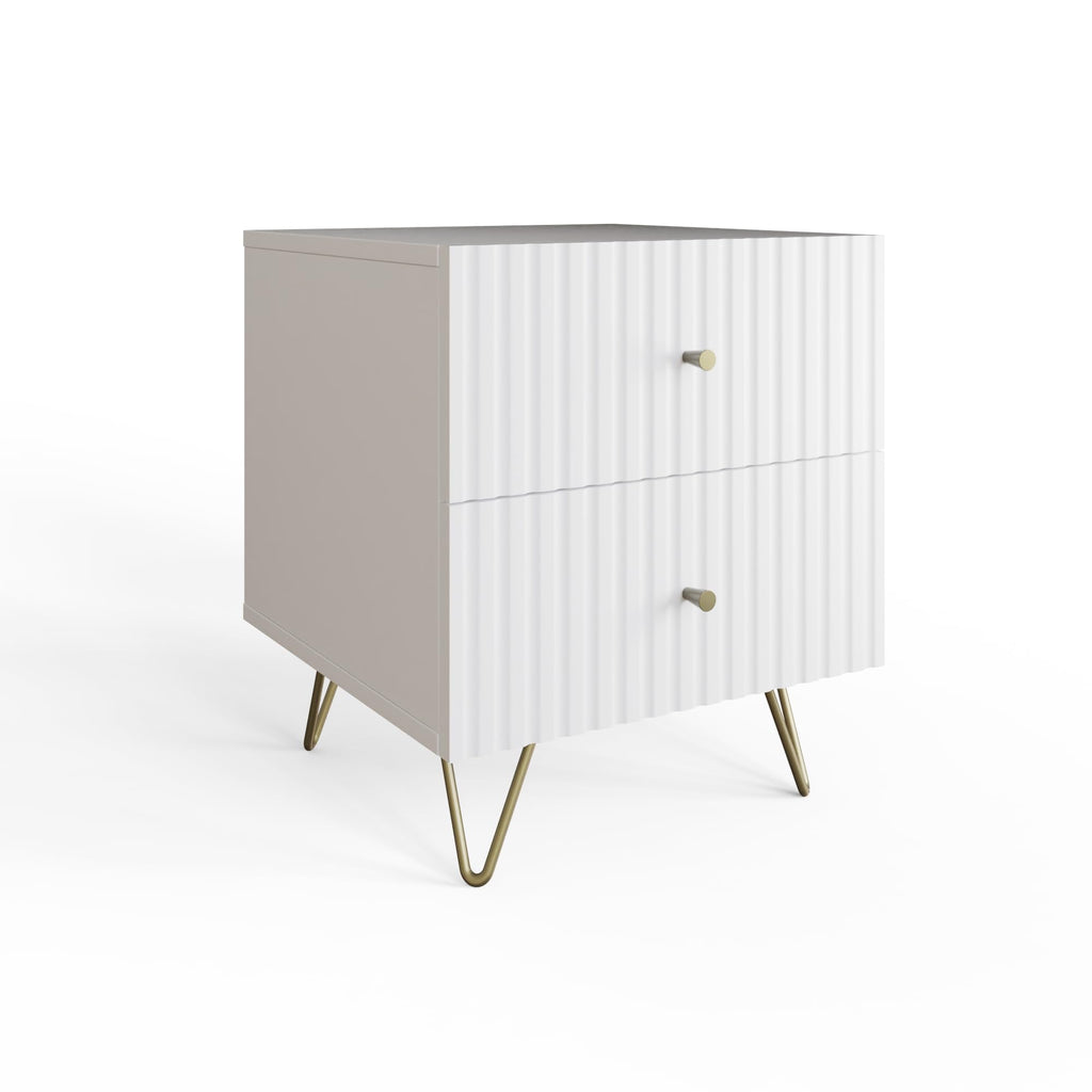 GFW Thalia 2 Drawer Bedside Table, Modern White Nightstand with Textured Finish & Hairpin Legs - image 4