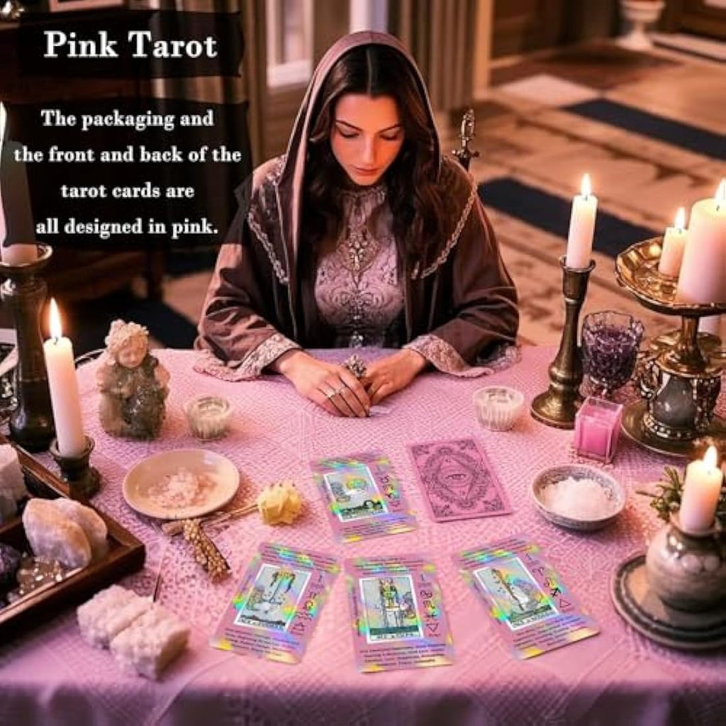 Smoostart Pink Holographic Tarot Cards Deck with Meanings for Beginners