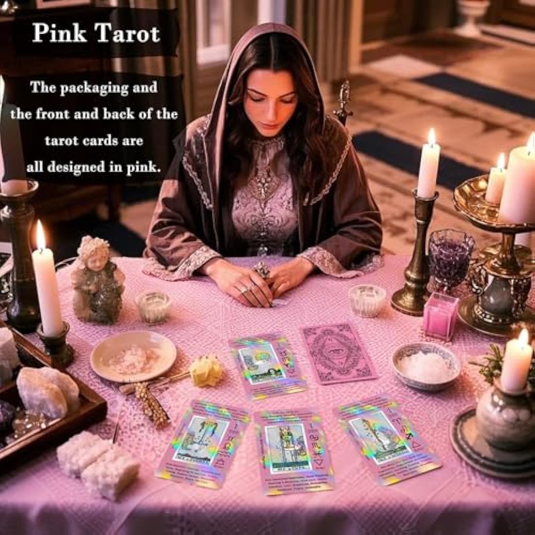 Smoostart Pink Holographic Tarot Cards Deck with Meanings for Beginners