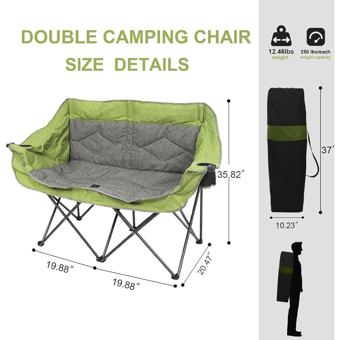 LANMOUNTAIN Folding Double Camping Chair – Heavy Duty 2-Person Loveseat
